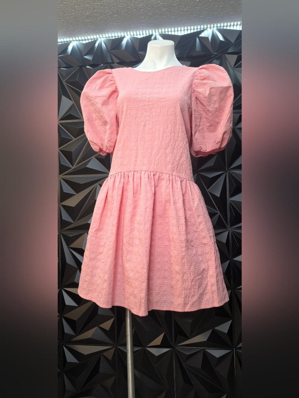 English Factory Pink Puff-Sleeve Tiered baby doll Dress - Picture 2 of 5